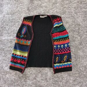 Gina Peters 90s Art Teacher Eclectic Patterned Women's Knitted Cardigan Size L